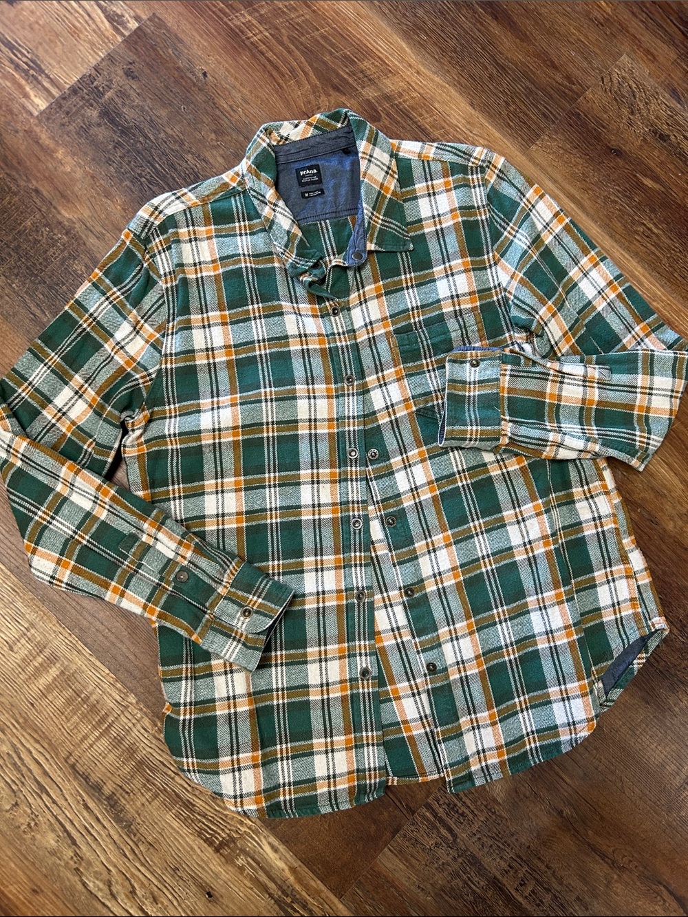 Prana Green, White & Tan Plaid Button-Down Shirt